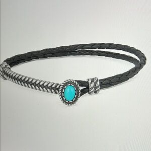 American West Sterling and Turquoise Leather Bracelet